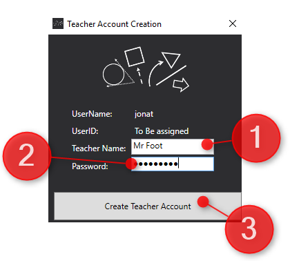 An image showing the teacher account creation window.