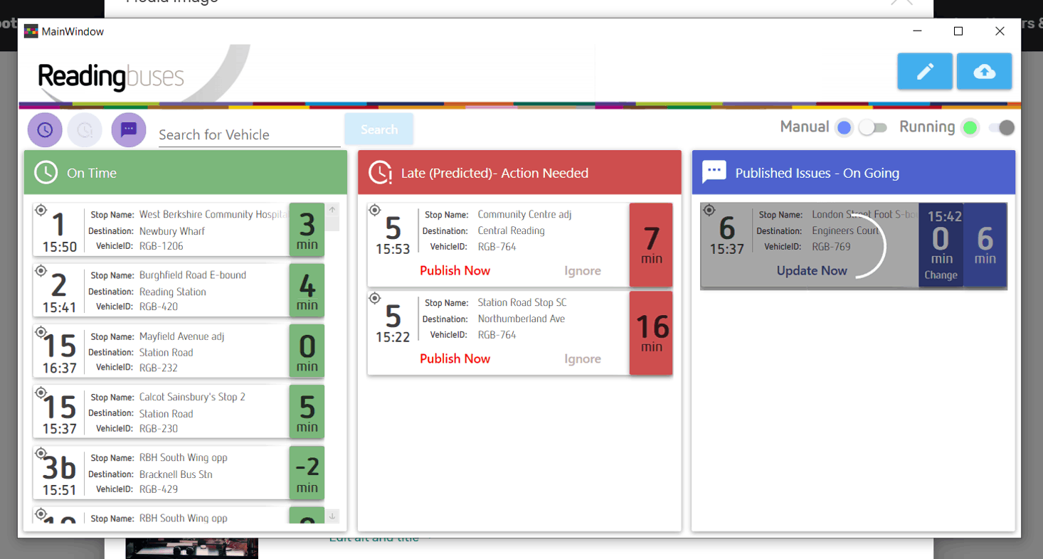 A screenshot of the Reading Buses BOT program.